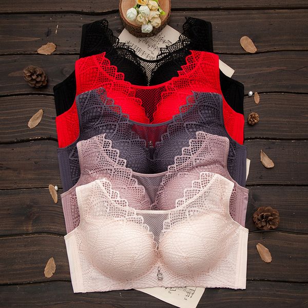 

новая мода большой размер 3/4 чашки дамы кружева пуш ап bralette глубокий v женские бюстгальтеры bralette белье большой размер шнурка горячи, Red;black