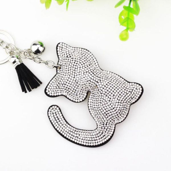 

charm keyring cat design tassel keychain crystal rhinestone purse handbag pendant key holder gift key chain 6c2386, Silver