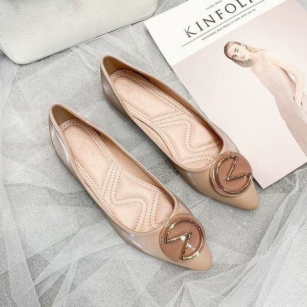 

pointy shoes casual flats shoes for women ladies decorated with metal buttons, Black
