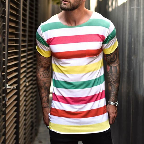 

mens tees casual mens clothing summer designer short mens tshirt striped printed crew neck short sleeve, White;black
