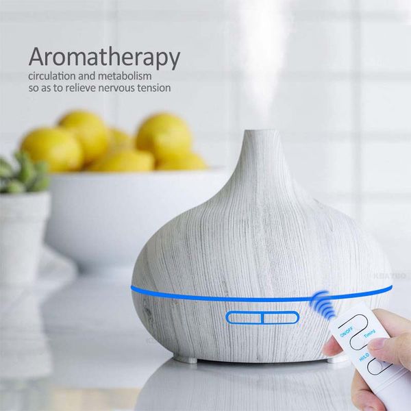 

500ml aroma essential oil diffuser ultrasonic air humidifier purifier with wood grain 7colors led lights mist maker with remote for home