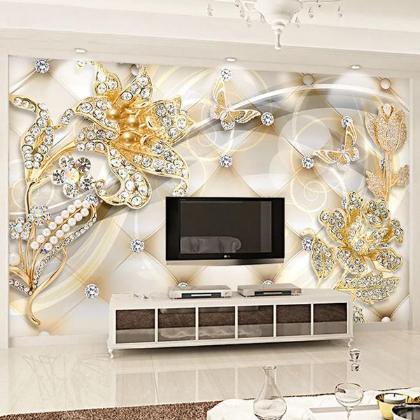 

3d wallpaper european style luxury jewelry flowers p mural living room tv sofa luxury home decor wall papers papel de parede