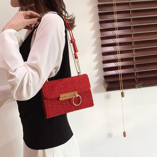 

#h25 chains crossbody bags for women wool bag tide chain single shoulder small square handbags sac main femme