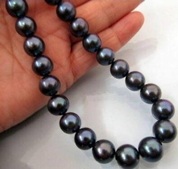 

18''10-11mm genuine tahaitian black pearl necklace silver 925 clasp