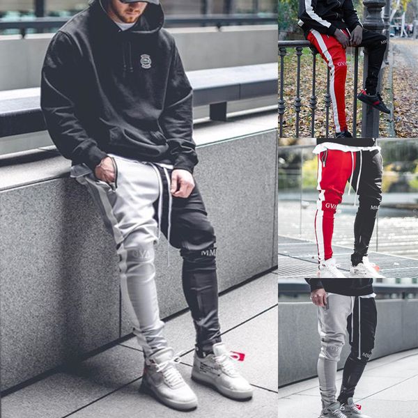

fashion men's casual solid loose patchwork color sweatpant trousers jogger pantstranger things hoodies tactical pants, Black