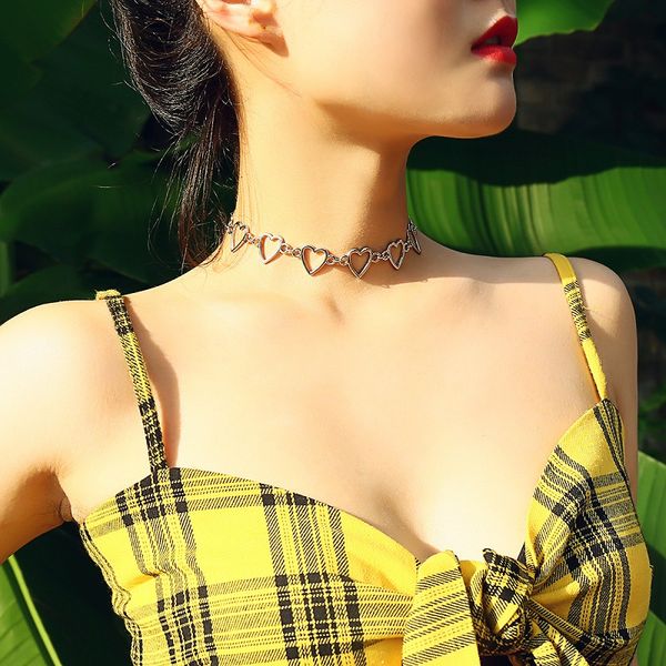 

korean sweet love heart choker necklace statement girlfriend gift women fashion boho vintage necklaces party jewelry collier, Golden;silver