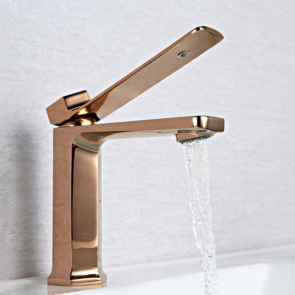 

New Hexagon Rose Gold Color Bathroom Sink Mixer Faucet Washbasin Deck Mounted Brass Hot & Cold Water Mixer Tap