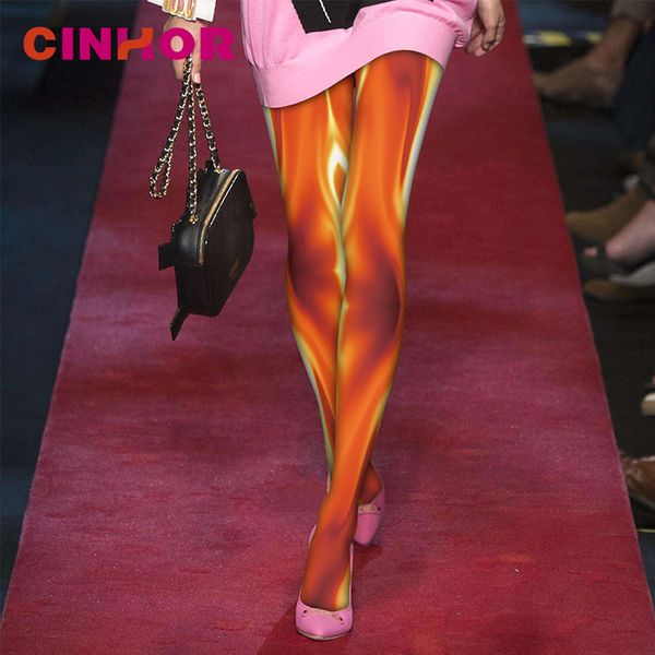 

cinhor orange flowing gradient stockings shopping jacquard pantyhose spring print fashion bottoming tide women cotton hip, Black;white