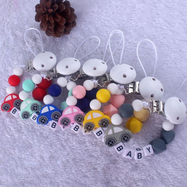 

customed silicone beads car pacifier leash personalized pacifier clip to soothie with diy baby's name teething toy