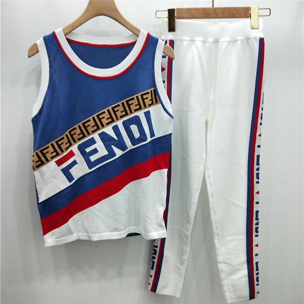 

2019 women ff 2 pieces set women's brand sleeveless + pants designer women clothes ladies luxury suit two piece outfits, White