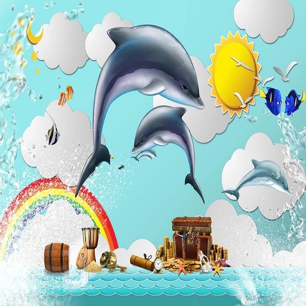 

custom large mural 3d wallpaper cartoon underwater world dolphin rainbow bedroom mural tv back wall decor deep 5d embossed