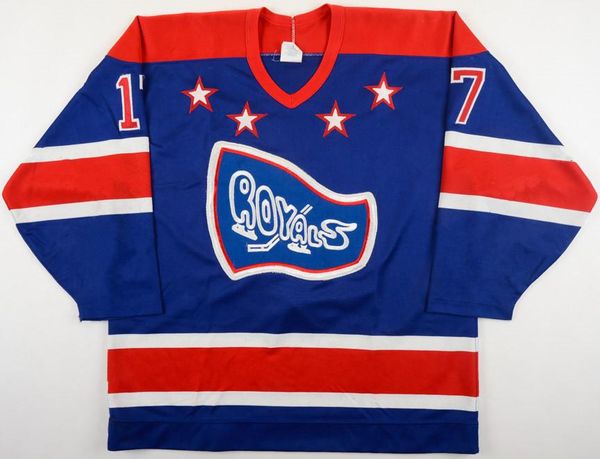 

custom vintage ohl 1989-92 17 guy leveque cornwall royals game worn hockey jerseys blue embroidery stitched ccm any number your name s-6xl, Black