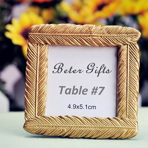 

resin novelty gold feather small p frame with back stand favor for wedding party birthday baby shower home decor