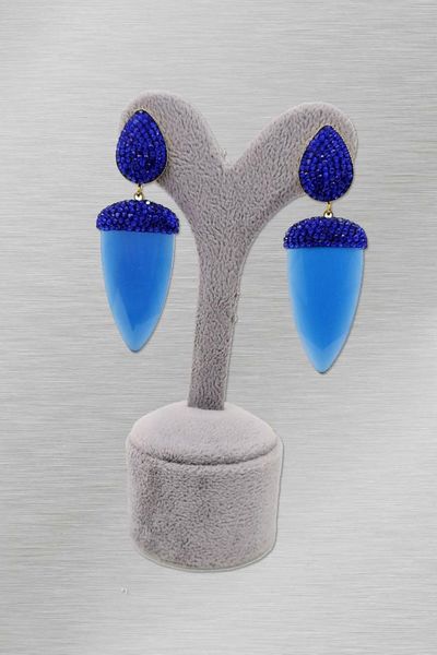 

triangle natural stone zircon earrings dark blue, Silver