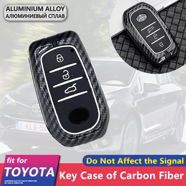 

metal carbon fiber car key cover case shell 3 buttons for avensis corolla auris c-hr chr c hr keychain ring accessories