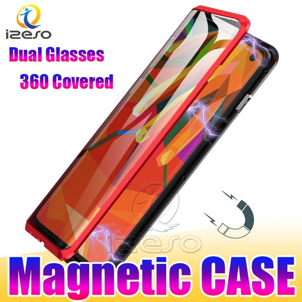 Doppelglas Magnetische Telefonhüllen für Samsung S24 S23 S22 S21 Ultra Note20 Vollbeschichteter Adsorptionsmagnet Metall Gehäuse Izeso
