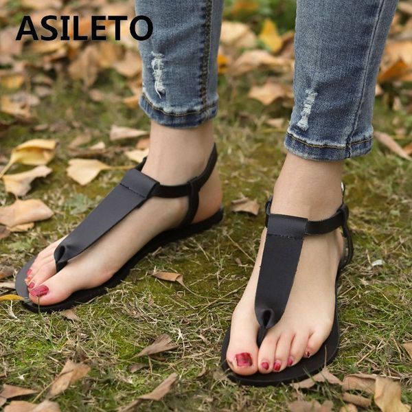 

asileto larhe size 34-46 women flat sandals t strap roman style summer shoes woman gladiator sandales casual beach sandalias, Black