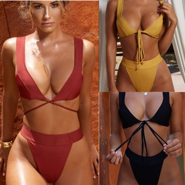 

2019 ladies split solid color nylon gathering merchant swimsuit factory bikini swimsuit bikini, White;black