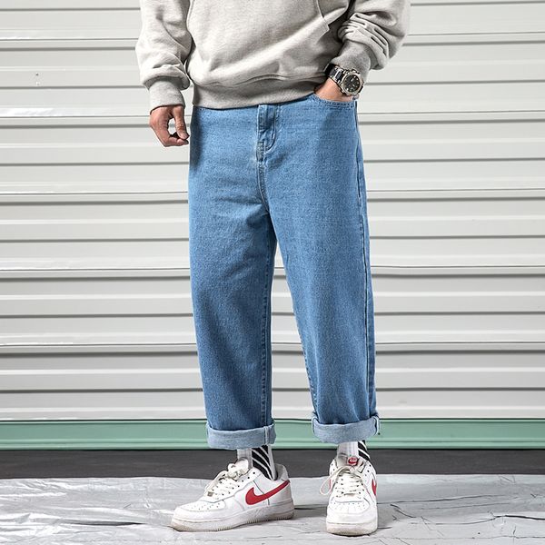 

fashion men's jogger jeans straight casual black blue color streetwear hip hop jean homme male spring autumn trousers pants