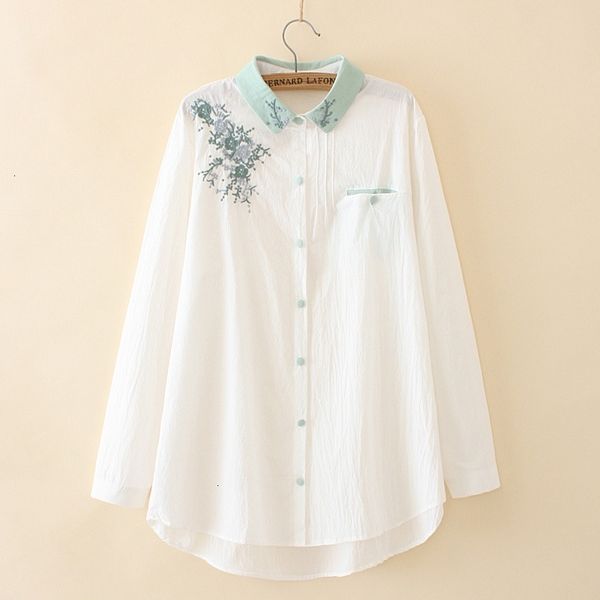 

plus size women blouse long mouths flowers blueprints white shirts ol