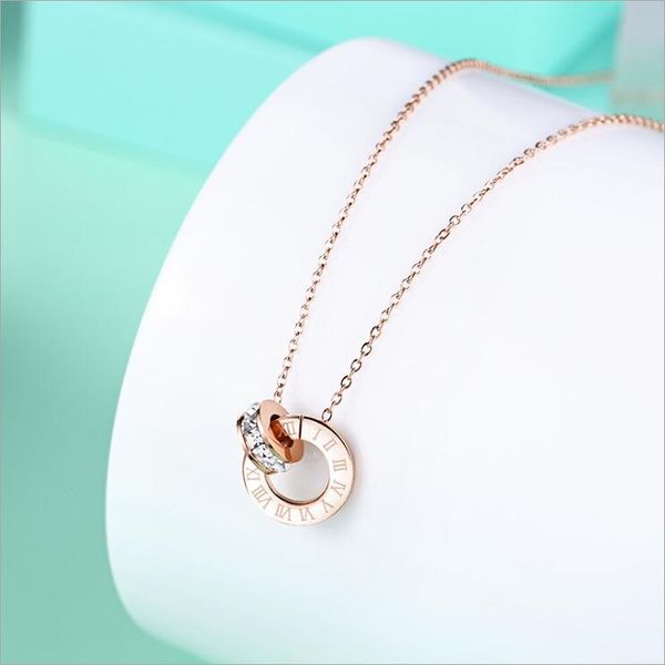 

popular wholesale necklace for men and women with 18-karat rose gold titanium steel roman digital ring couple pendant, Silver