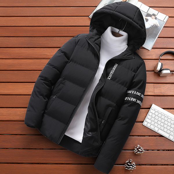 

cotton men's winter new men's tooling bread service the trend of down jacket cotton tide brand handsome coat, Black