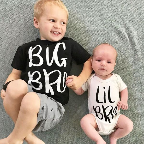 

1pc big bro and lil bro brother family look tshirt and rompers kids baby boys matching tshirt brother white casual matching, Blue