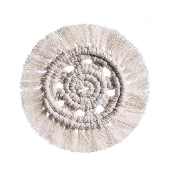 

northern europe pure rattan weave cup mat handmade cotton braid macrame cup pad non-slip tablecloth insulation mats for kitchen