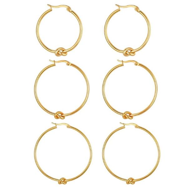 

boniskiss love knot golden hoop earrings for women girl stainless steel earrings stylish wedding jewelry women accessories, Golden;silver