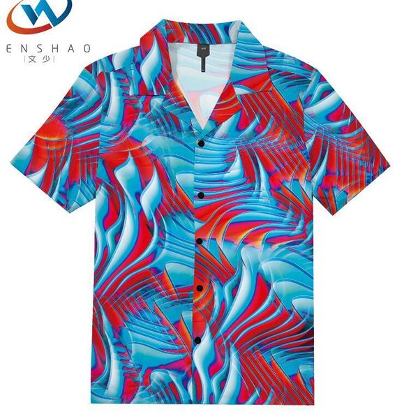 

2020 hawaiian style mens short sleeve print shirt vacation plus size casual stand collar button loose beach shirt apparel comfort czy0, White;black