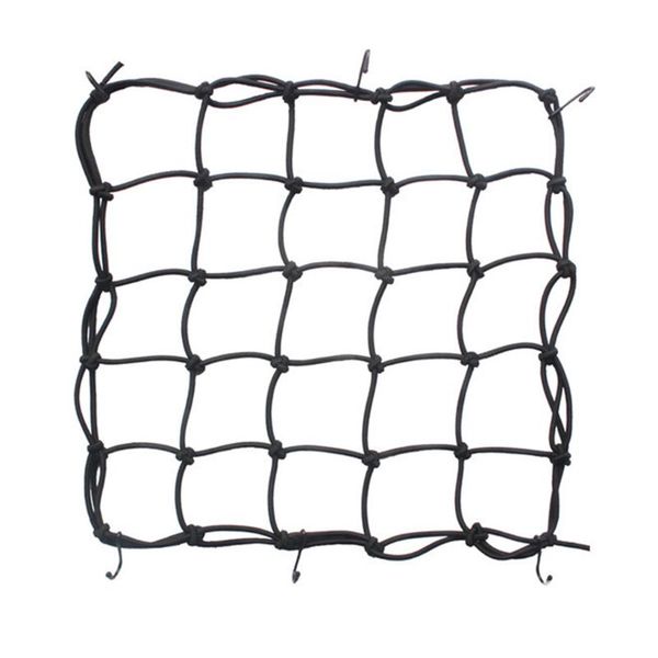 

multipurpose motorcycle cargo net stretchable reflective mesh with plastic hooks and metal carabiners for roof storage supplies