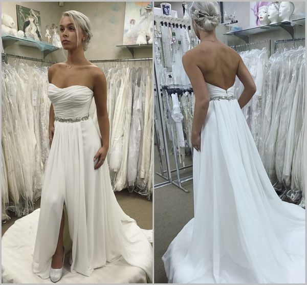 

2019 богемный свадебные платья сексуальная милая высокая сторона сплит спинки boho свадебные платья на заказ развертки поезд трапеция свадеб, White