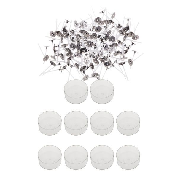 

200x wicks for cotton candles with empty cups pre-waxed wicks with 10 plastic containers