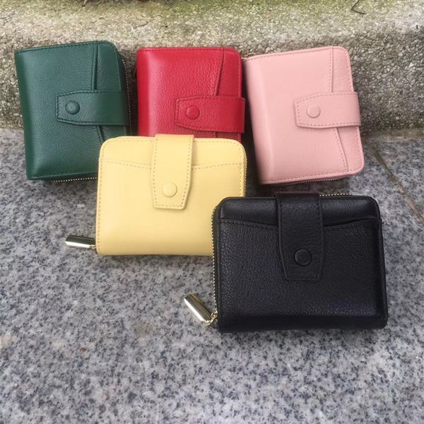 

women's leather wallet multi-card position simple leather coin purse money short folding wallet, Red;black