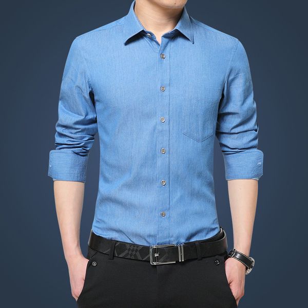 

2020 new trend men's thin long sleeve solid color european and american casual slim denim shirt shirt, White;black