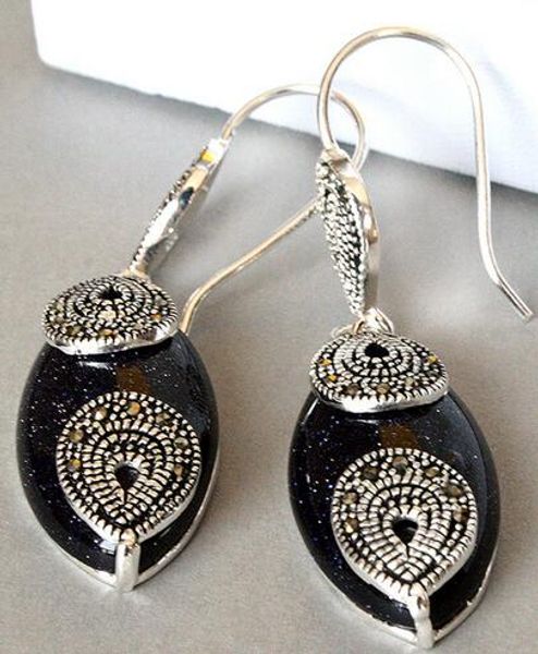 

dama azul vintage de piedra de arena y 925 plata marcasita earrngs 1 4/5", Silver