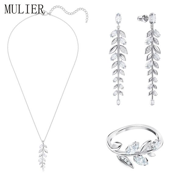 

mulier 2019 new swa mayfly exquisite leaves pendant necklace set suitable for girlfriend romantic gift 5423183 5446037 5423184, Silver