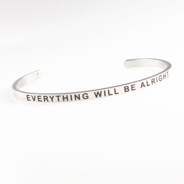

everything will be alright engraved stainless steel bangle positive inspirational quote women cuff mantra wristband 4mm female, Black