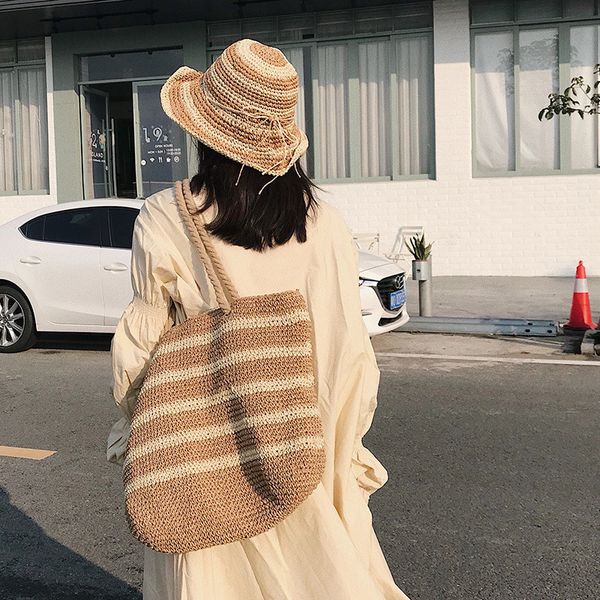 

women handbag summer beach bag rattan woven handmade knitted straw large capacity totes leather women shoulder bag bohemia new