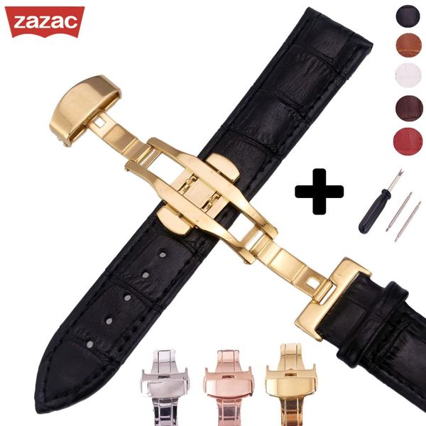 

натуральная кожа ремешок браслет розового золота бабочки пряжки диапазона вахты croco зерна для ремешка 14 16 18 19 20 21 22 24мм, Black;brown