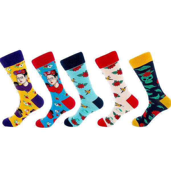 

men funny socks pattern fashion warm happy socks men winter hip-hop street wear cool sock long 5pairs/ lot plus size 2019, Black
