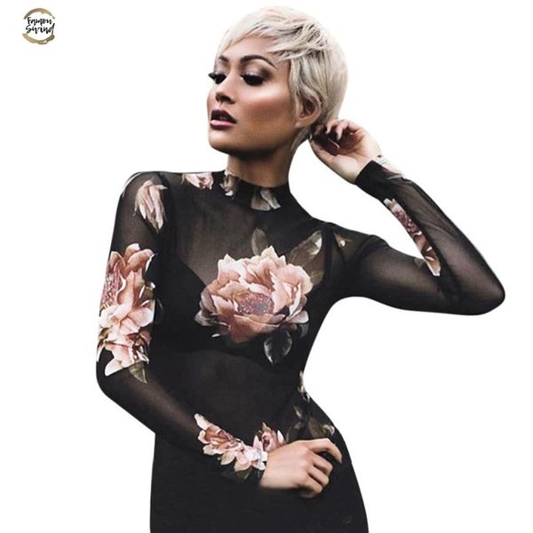 

women long sleeve transparent t shirt skinny slim mesh sheer t shirt women camiseta mujer 2019 summer, White