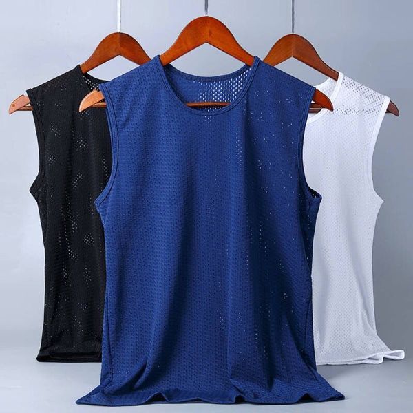 

2020 men running weight vest mesh sports wear for men gym fitnss wear stretch cotton fabric whole sela price man tank, Black;blue