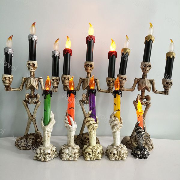 

halloween decorations led candle skeleton three head flameless decoration ghost hand electronic candles led candles light for halloween dhl