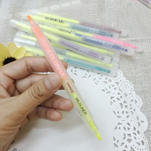 

4 pcs/set oblique highlighter pen double headed 1pen 2 colours fluorescent pen office school supply, Black;red