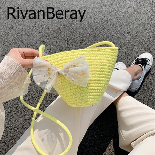 

fashion bow straw handbags women summer beach bag 2020 new rattan bag handmade vintage woven handbag for women bucket bolsa