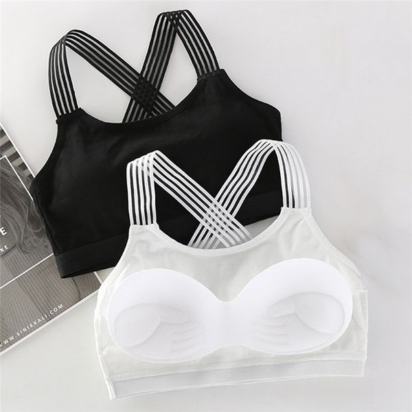 

women's push up vest breathable cushion fitness cross belt beauty back solid color vest top, White