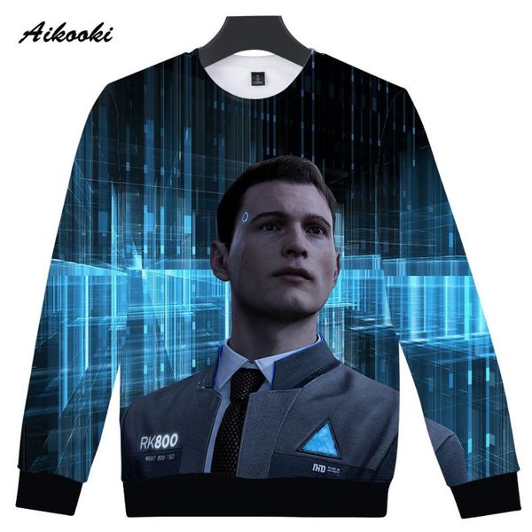 

aikooki become human 3d sweatshirt men/women hip hop 3d hoodies sweatshirt boys/girls capless tracksuits thin, Black