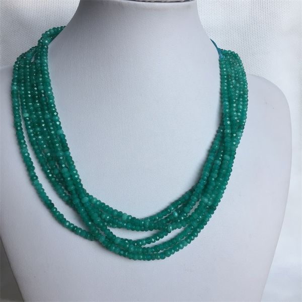 

faceted 3*4mm 1/3/6layers classic vintage natural stone jewelry handmade noble green color amazonite bead strand necklace gift, Silver