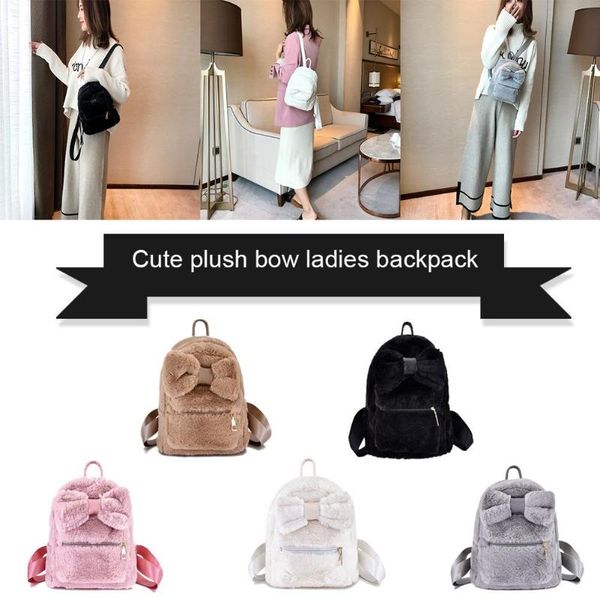 

delicate texture girls kids plush backpack lovely bowknot schoolbag student faux fur shoulder bag backpacks